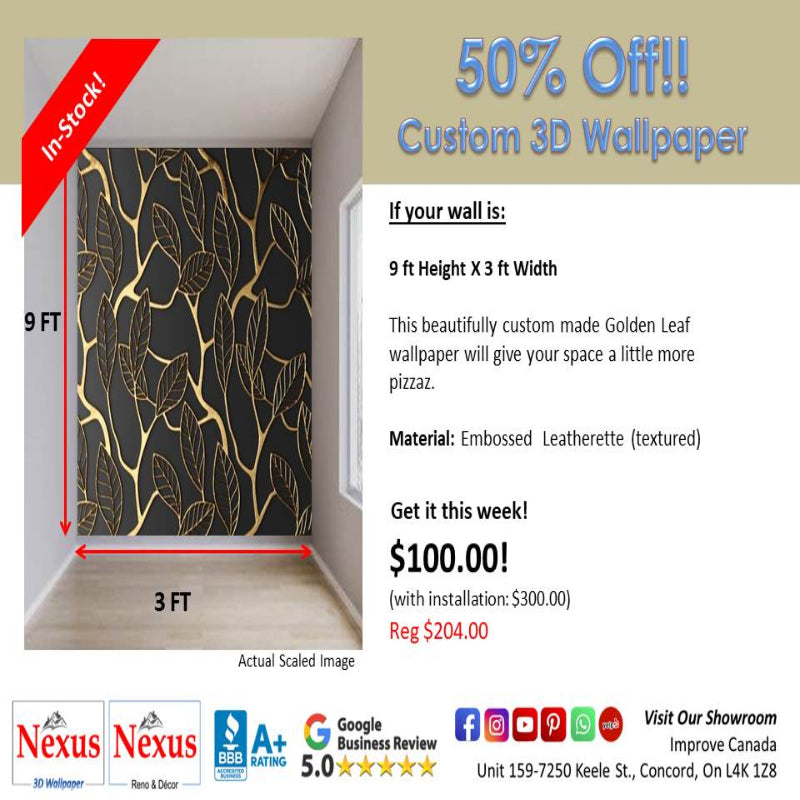 In-Stock Custom 3D Wallpaper Golden Leaf SKU# WAL0383